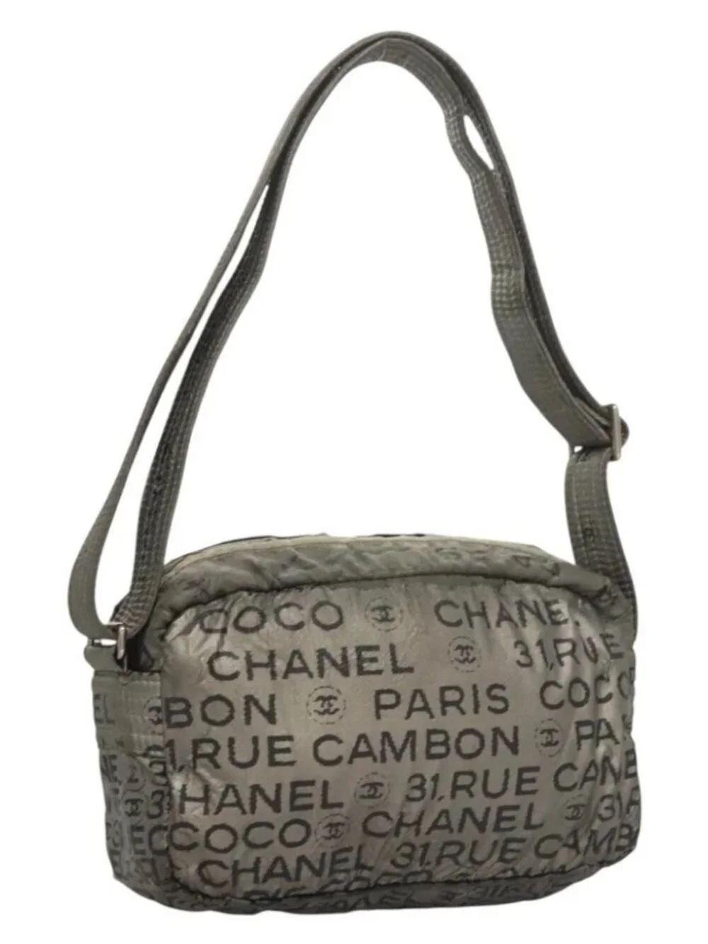 CHANEL Unlimited Shoulder Bag Coated Canvas Silver CC Auth bs27674